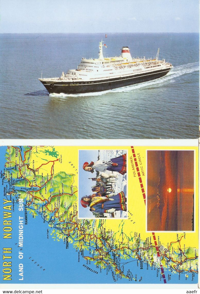 2 CPs Bateau 1977 - Paquebot Russe MS Mikhail Lermontov -  Narvik, Carte De Norvège Du Nord - Cachet Paquebot - Maschinenstempel (EMA)