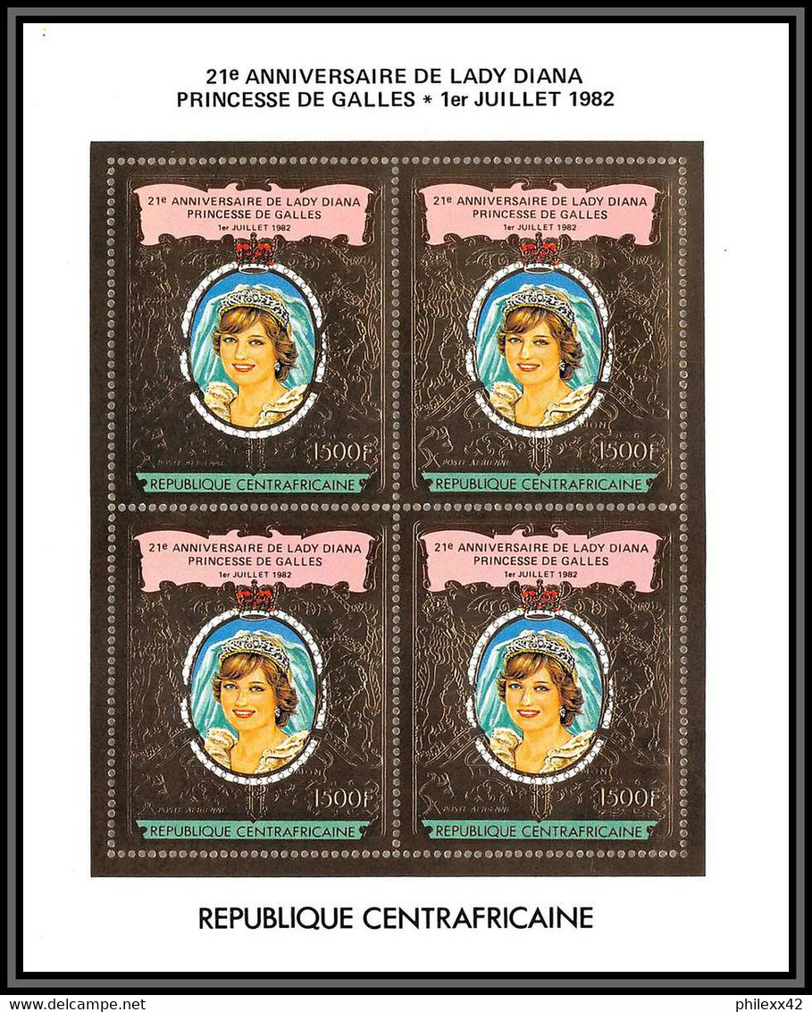 86127 Centrafrique Centrafricaine Mi N°850 A Bloc 4 21th Lady Di Diana SPENCER Anniversary 1982 OR Gold ** MNH Cote 60 - Familles Royales