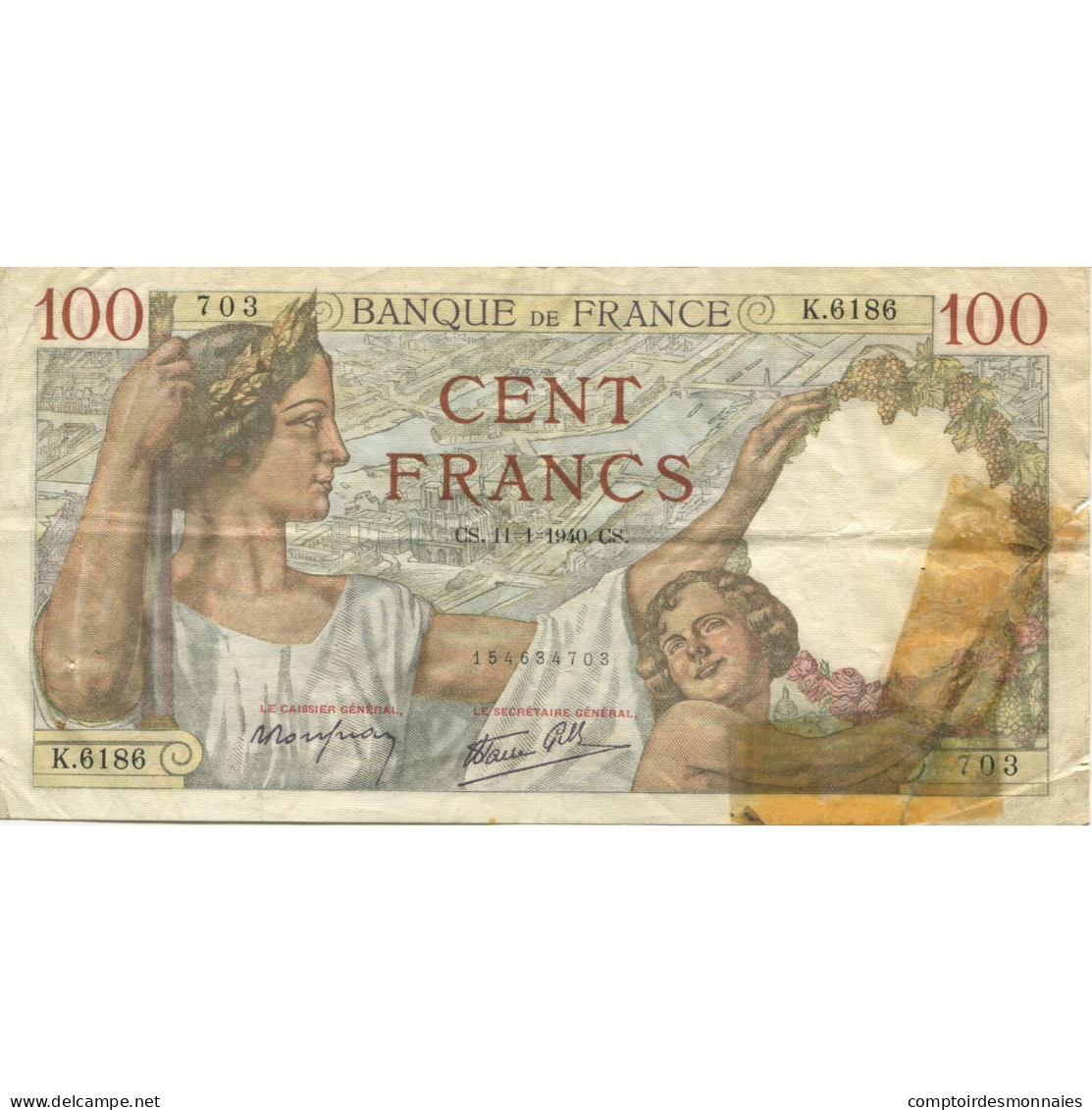 France, 100 Francs, Sully, 1940, 1940-01-11, TB, Fayette:28.20, KM:94 - 100 F 1939-1942 ''Sully''