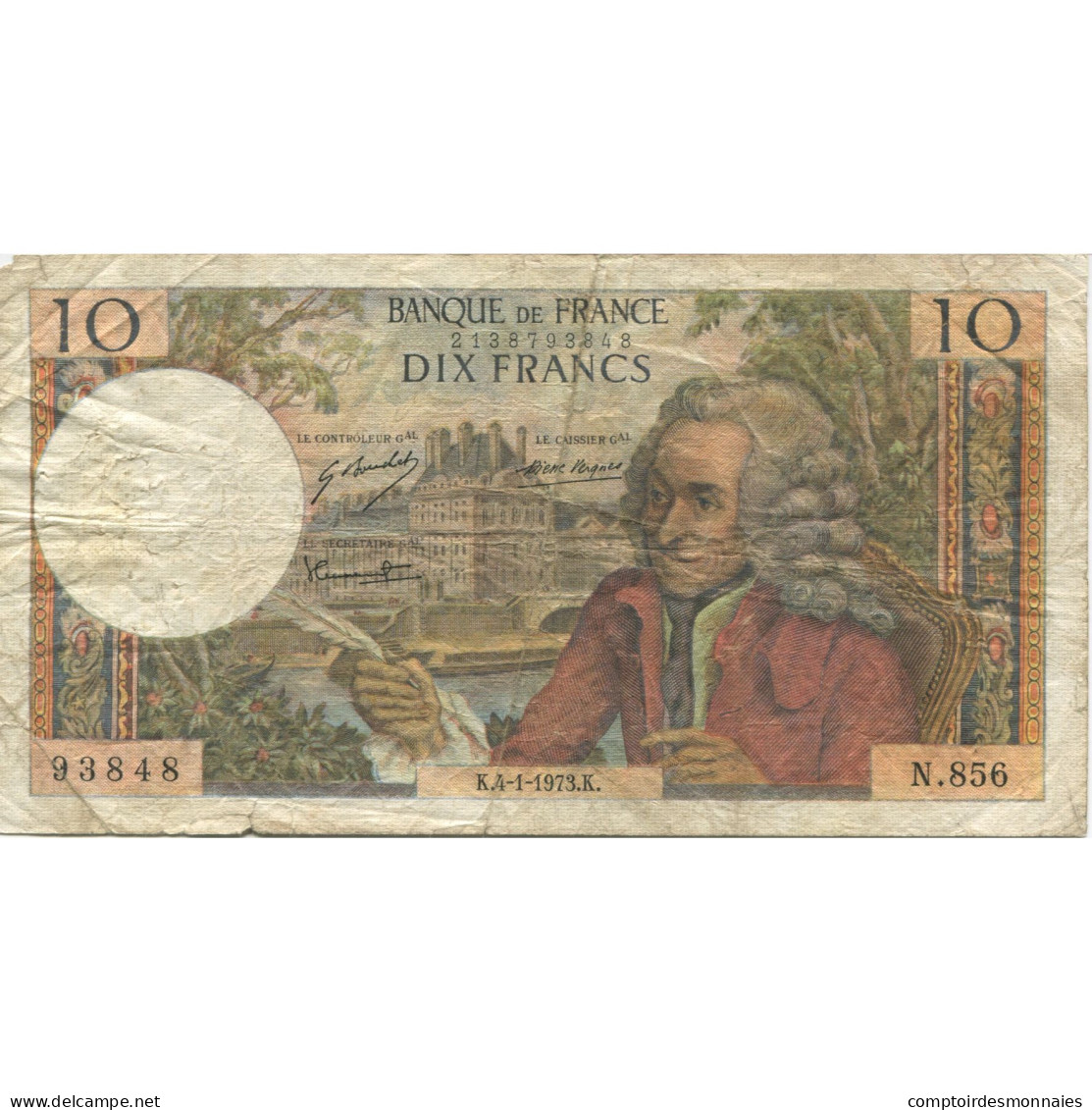France, 10 Francs, Voltaire, 1973, 1973-01-04, B, Fayette:62.60, KM:147d - 10 F 1963-1973 ''Voltaire''