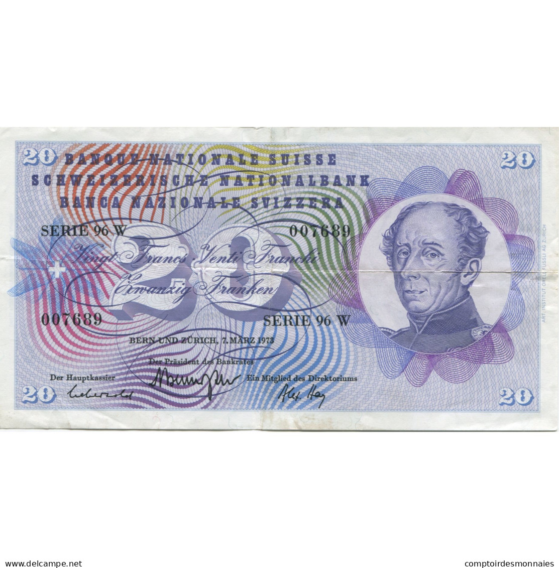 Billet, Suisse, 20 Franken, 1973, 1973-03-07, KM:46v, SUP - Suisse