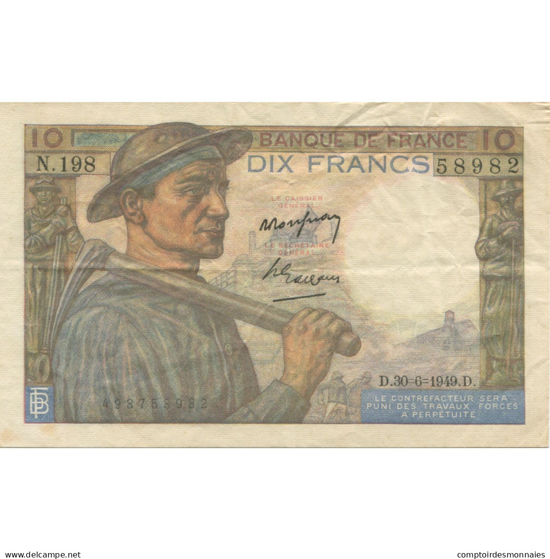 France, 10 Francs, Mineur, 1949, 1949-06-30, TTB+, Fayette:8.22, KM:99f - 10 F 1941-1949 ''Mineur''