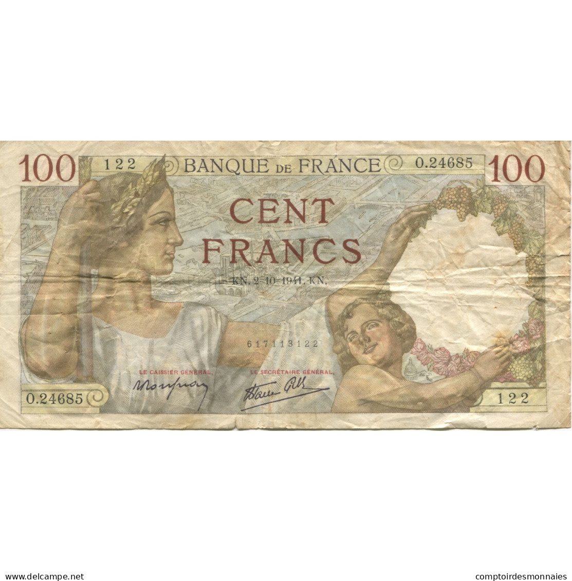 France, 100 Francs, Sully, 1941, 1941-10-09, TB, Fayette:26.58, KM:94 - 100 F 1939-1942 ''Sully''