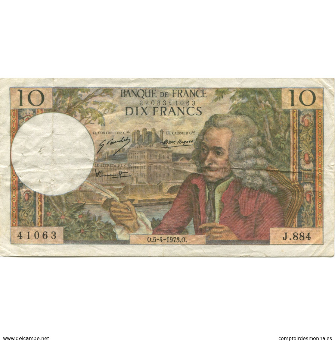 France, 10 Francs, Voltaire, 1973, 1973-04-05, TTB+, Fayette:F62.61, KM:147d - 10 F 1963-1973 ''Voltaire''