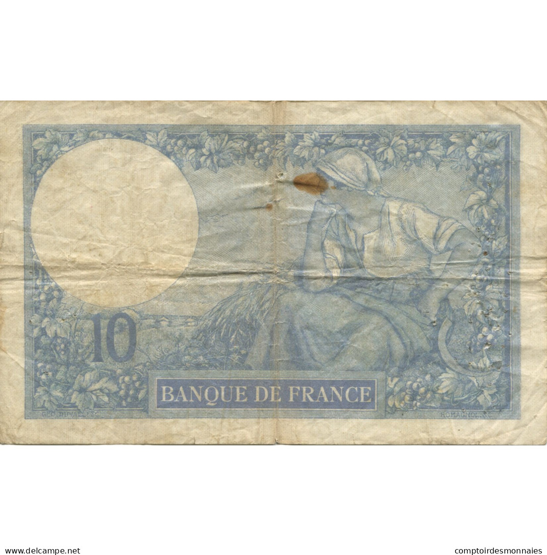 France, 10 Francs, Minerve, 1917, 1917-10-23, TB, Fayette:6.2, KM:73a - 10 F 1916-1942 ''Minerve''