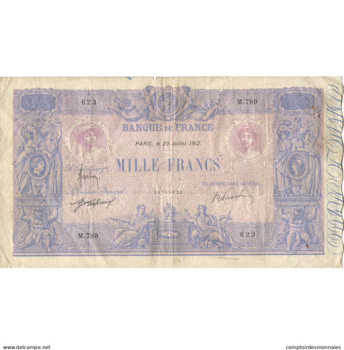 France, 1000 Francs, Bleu Et Rose, 1912, 1912-07-29, TTB, Fayette:36.26, KM:67g - 1 000 F 1889-1926 ''Bleu Et Rose''