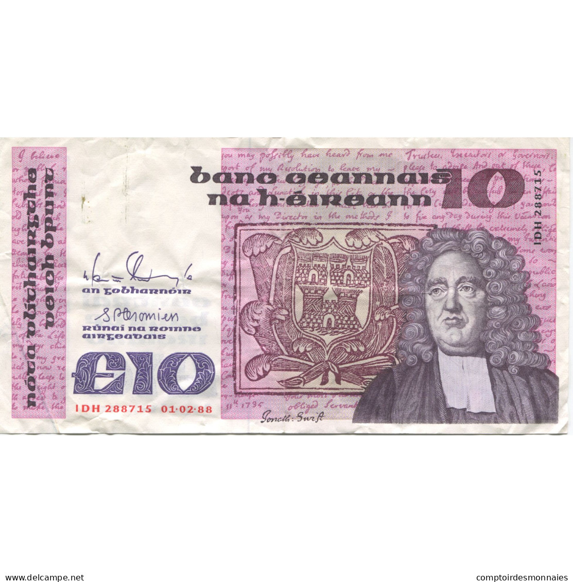 Billet, Ireland - Republic, 10 Pounds, 1988, 1988-02-01, KM:72c, TTB - Ireland
