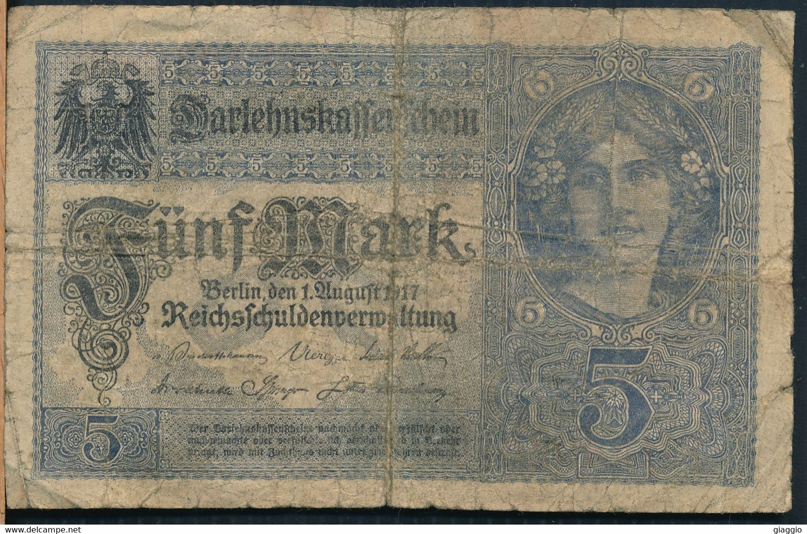 °°° GERMANY REICHSBANKNOTE 5 MARK 1917 °°° - 5 Mark