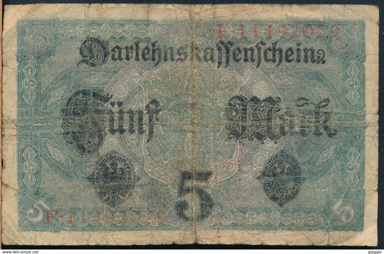 °°° GERMANY REICHSBANKNOTE 5 MARK 1917 °°° - 5 Mark