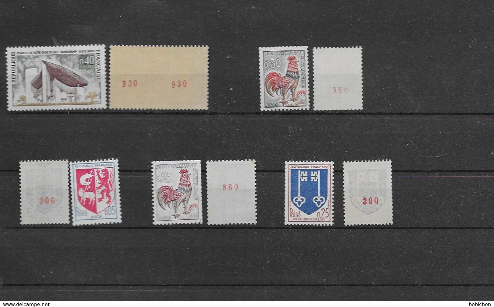 Lot 5 Timbres Neufs** De Roulettes Avec Numéro Rouge (coqs/Mont De Marsan/Auch/Ronchamp) - Roulettes