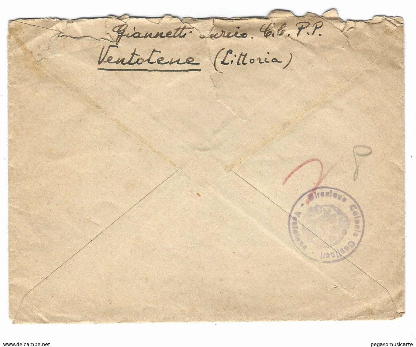 14063CLC - LETTERA STORIA POSTALE DA VENTOTENE LITTORIA A ROMA 1942 LETTERA ALL'INTERNO - Marcophilia