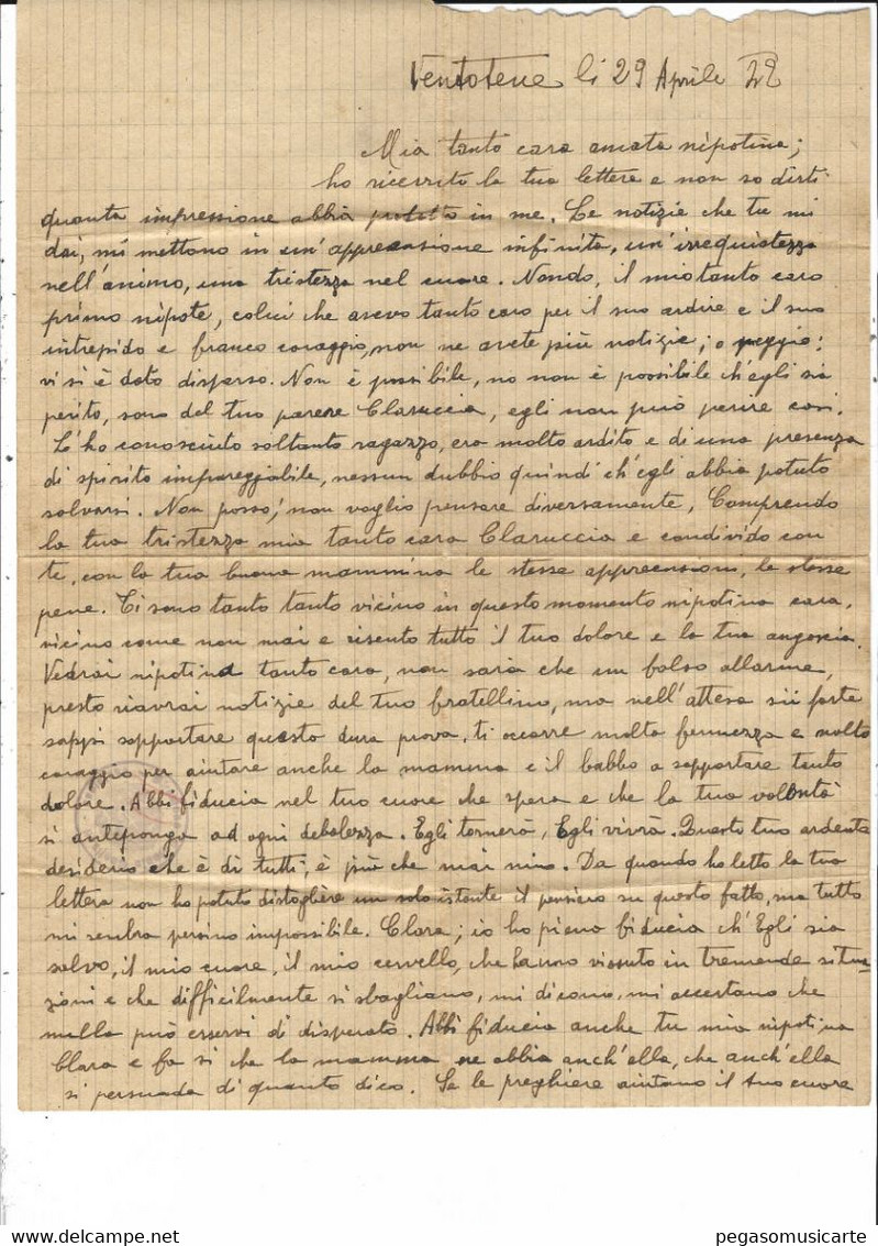 14063CLC - LETTERA STORIA POSTALE DA VENTOTENE LITTORIA A ROMA 1942 LETTERA ALL'INTERNO - Marcophilia