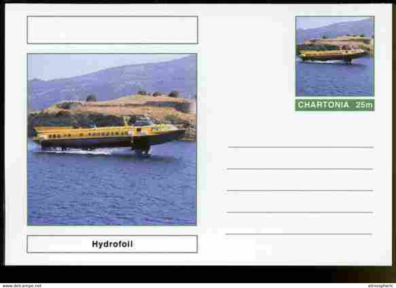 Chartonia (Fantasy) Ships - Hydrofoil Postal Stationery Card Unused And Fine - Hovercrafts