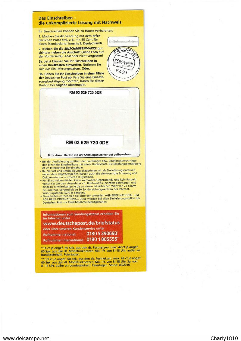 Ganzsache 55 Cent Dachs Mit SB-Einschreibenmarke Per Feldpost Einschließlich Des Übergabebeleges - R- Und V-Zettel