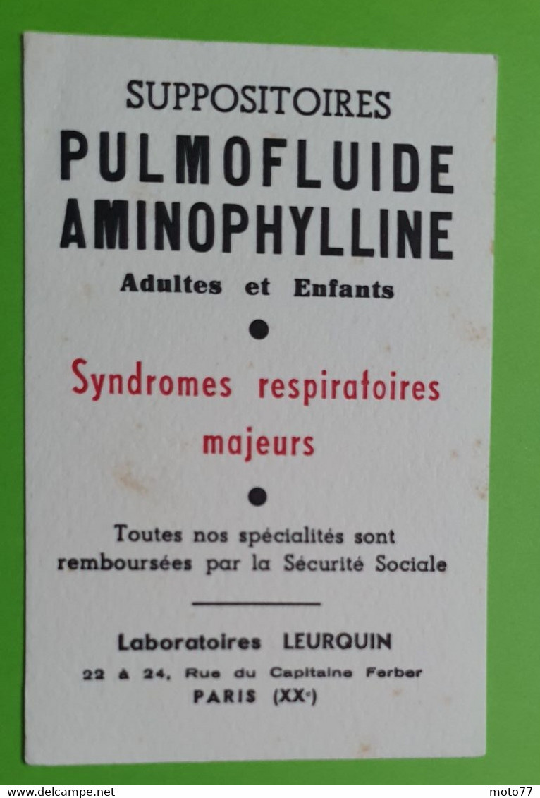 Buvard 1049 - Laboratoire Leurquin - PULMOFLUIDE AMINOPHYLLINE -Etat D'usage:voir Photos - 8x12 Cm Environ - Années 1950 - Drogisterij En Apotheek
