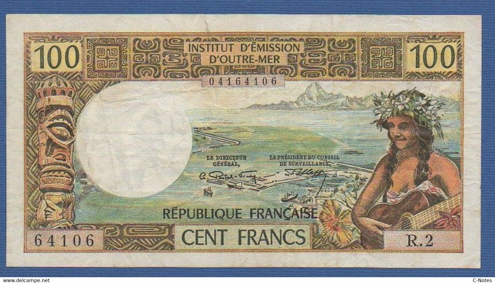 TAHITI - P.24 – 100 Francs ND (1971 & 1973)  - Circulated F/VF- Serie R.2 64106 - Papeete (Polynésie Française 1914-1985)