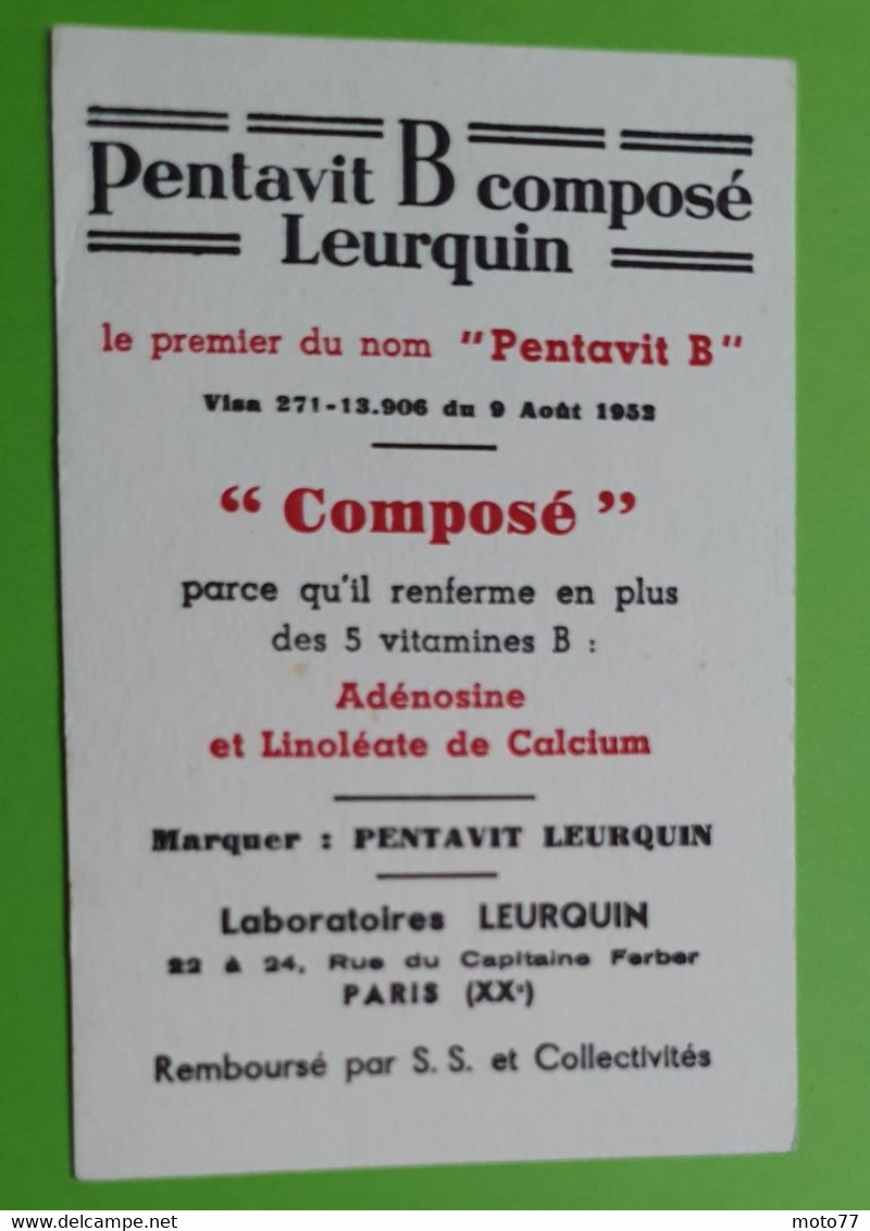 Buvard 1054 - Laboratoire Leurquin - PENTAVIT B -Etat D'usage:voir Photos - 8x12 Cm Environ - Années 1950 - Droguerías