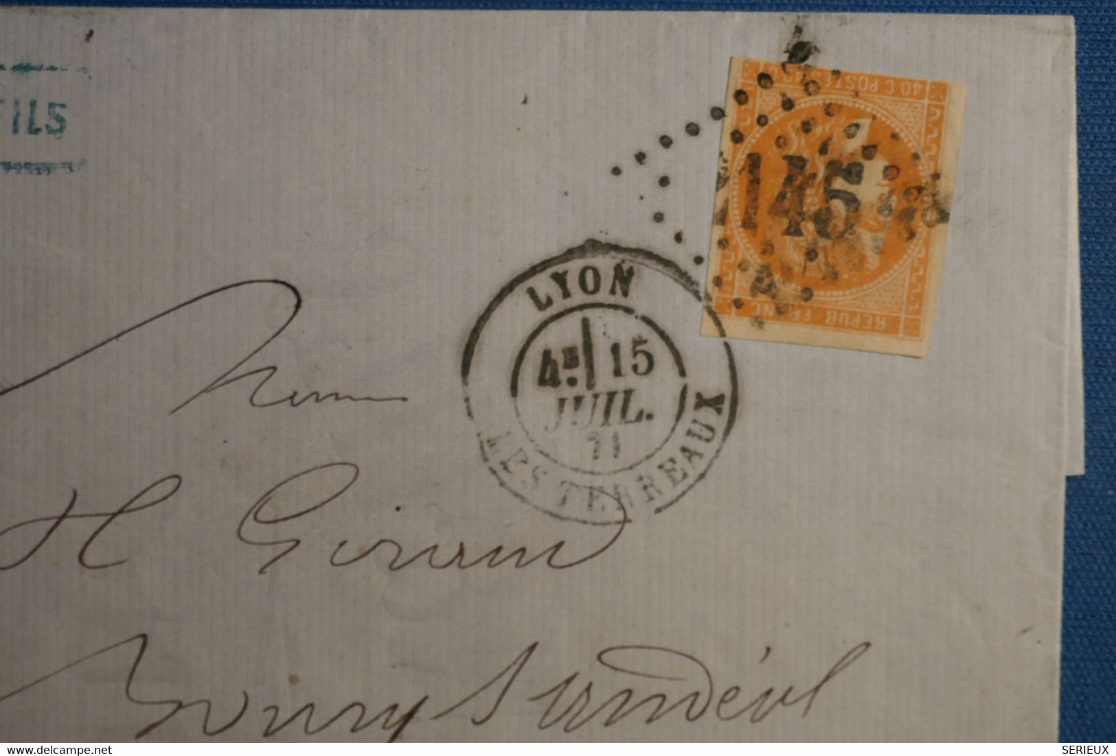 AL16 FRANCE  BELLE LETTRE 1871  POSTée A LYON   POUR BOURG ST ANDEOL  ++++N°48 ORANGE VIF ++ AFFRANCHISSEMENT PLAISANT - 1870 Bordeaux Printing