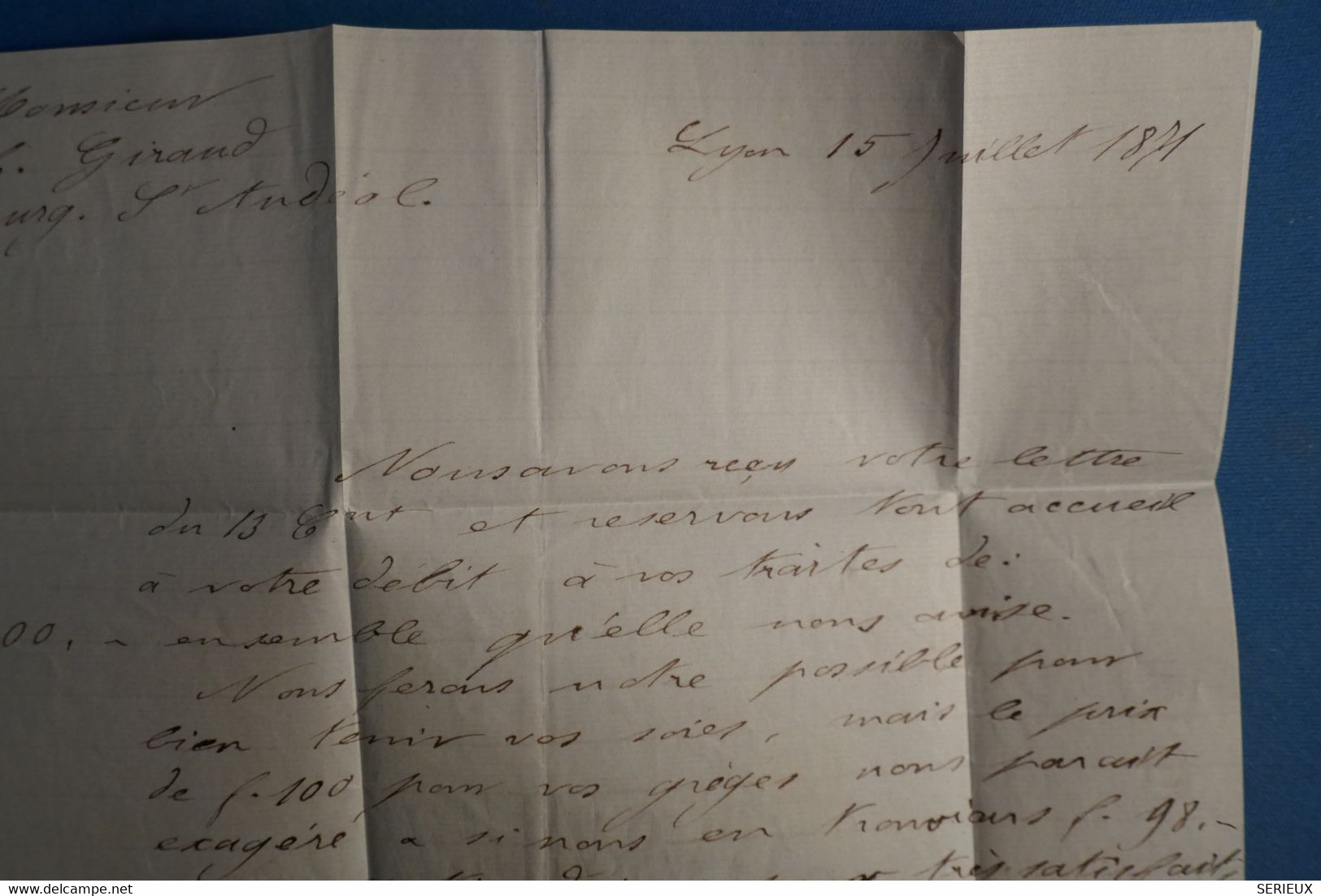 AL16 FRANCE  BELLE LETTRE 1871  POSTée A LYON   POUR BOURG ST ANDEOL  ++++N°48 ORANGE VIF ++ AFFRANCHISSEMENT PLAISANT - 1870 Emisión De Bordeaux