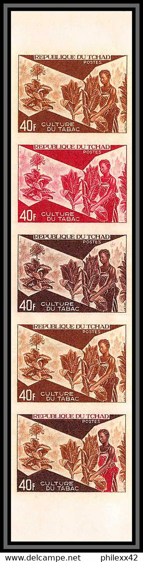 93443c Tchad N°269 Agrculture Culture Du Tabac Tobacco Essai Proof Non Dentelé Imperf ** MNH Bande De 5 Strip - Chad (1960-...)