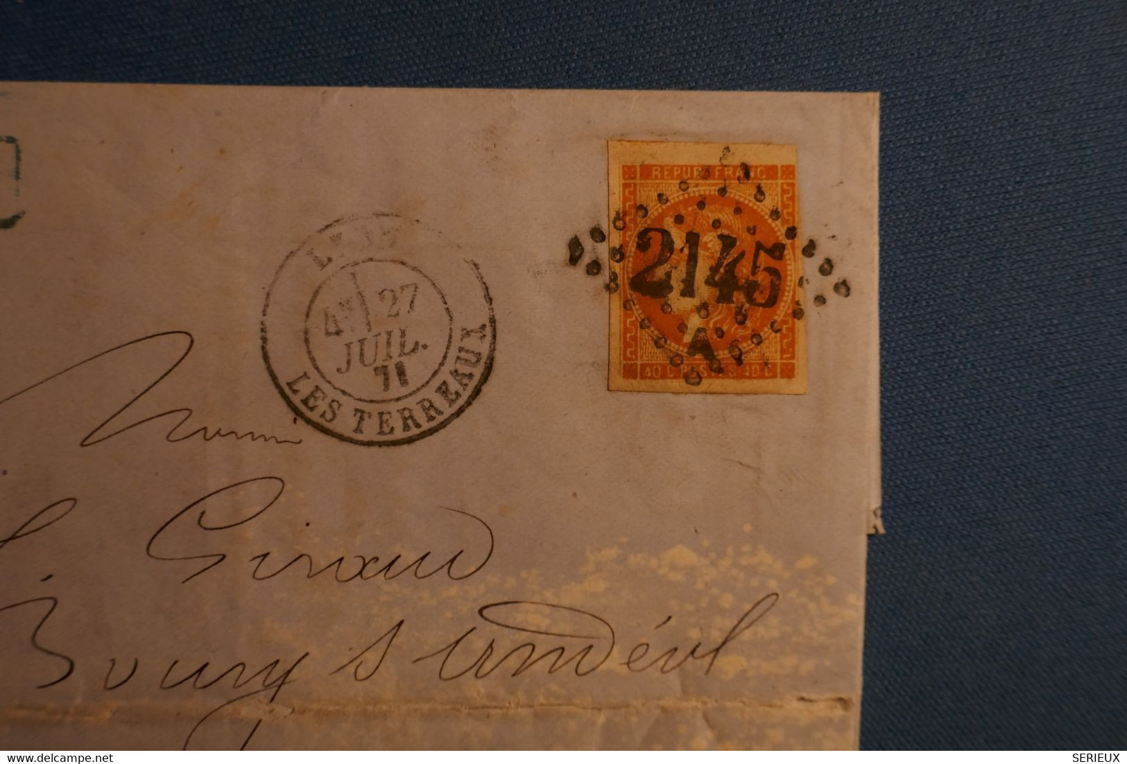 AL16 FRANCE  BELLE LETTRE 1871   LYON   POUR BOURG ST ANDEOL  ++++N°48 ORANGE VIF ++ AFFRANCHISSEMENT PLAISANT - 1870 Bordeaux Printing