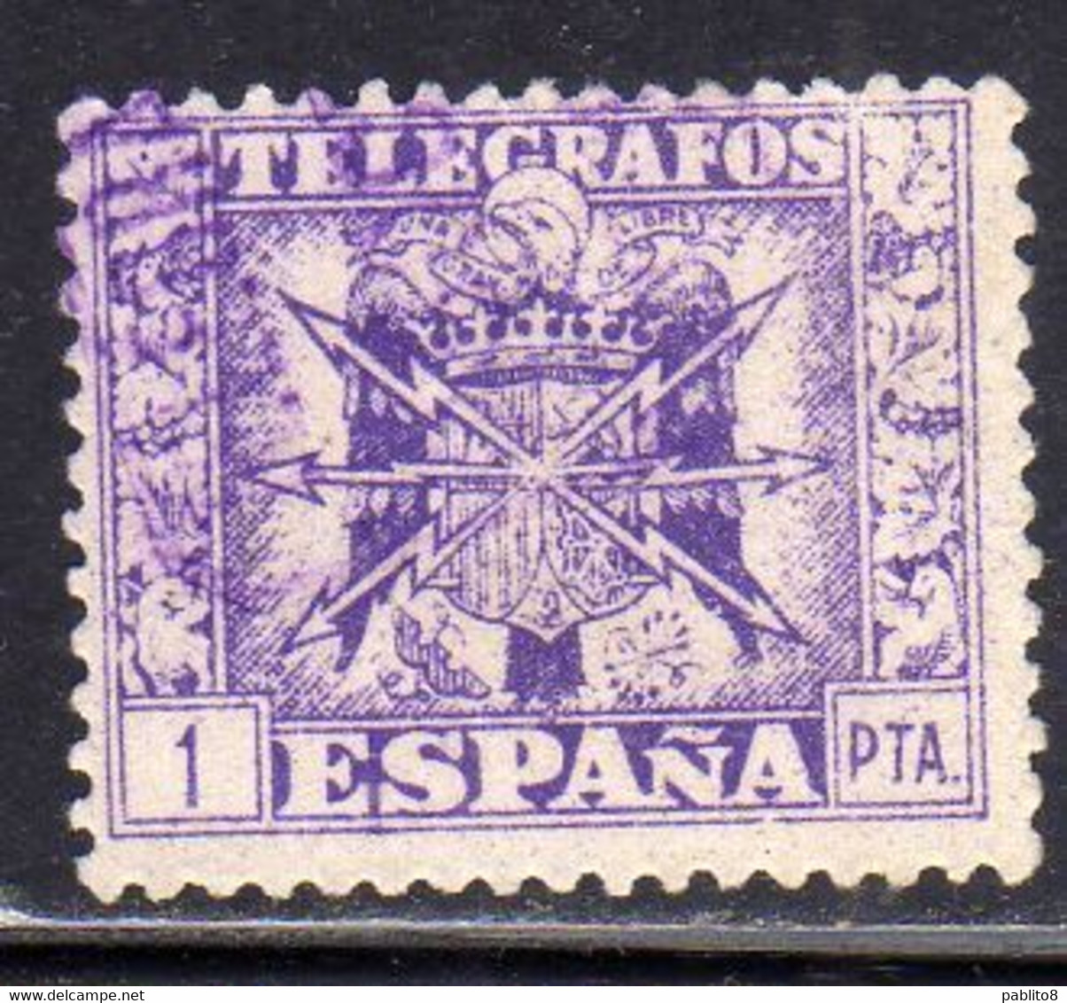 SPAIN ESPAÑA SPAGNA 1940 TELEGRAFOS FISCAL REVENUE PESETA 1p USED USATO OBLITERE' - Postage-Revenue Stamps