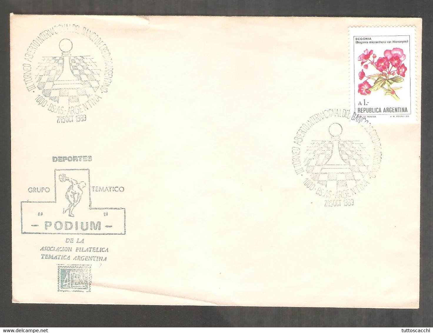 Argentina 1989 Buenos Aires - Chess Cancel On Chess Club Envelope - Echecs