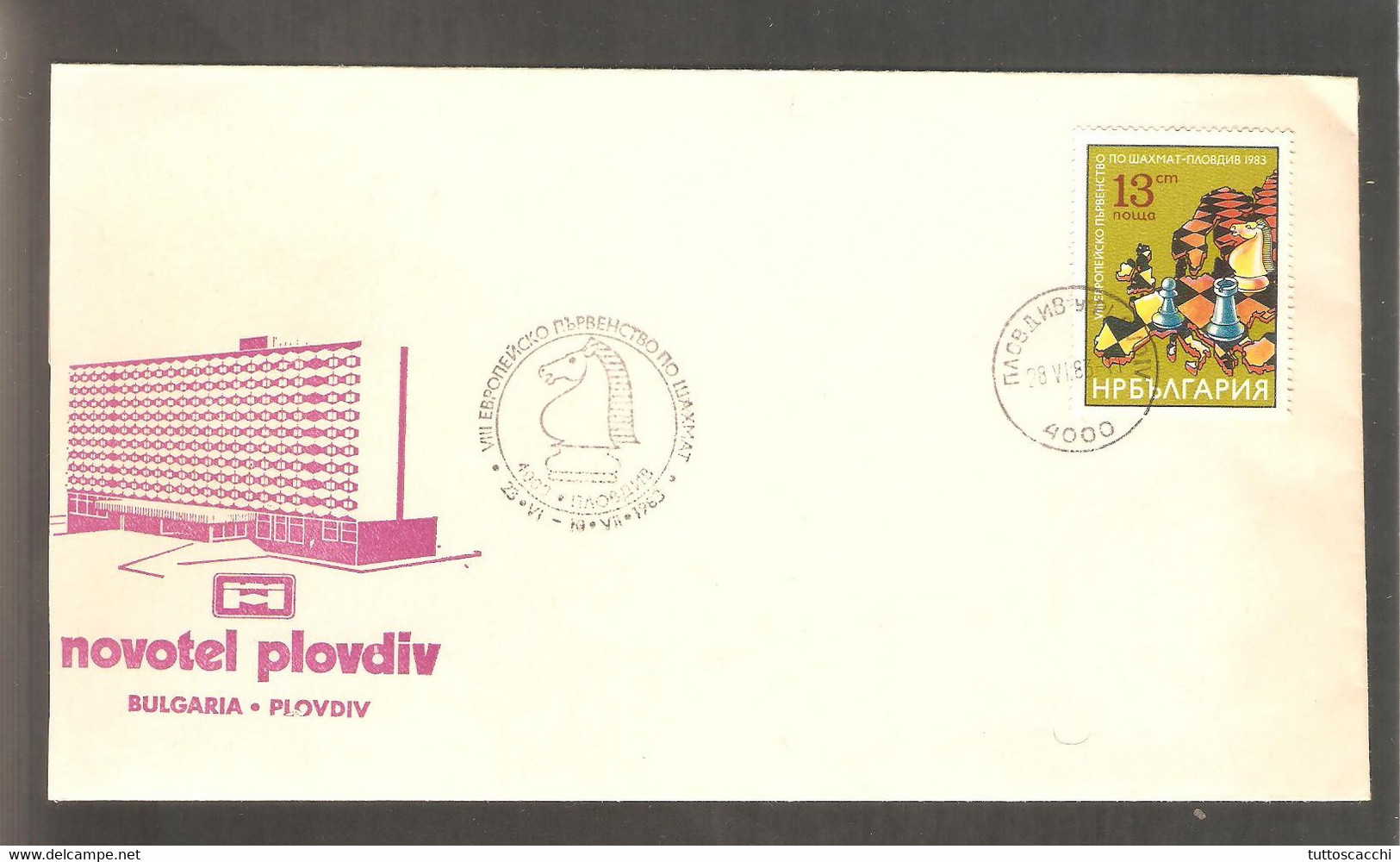 Bulgaria 1983 Plovdiv - Chess Cancel On The Envelope Of The Hotel Hosting The Tournament, Chess Stamp - Echecs