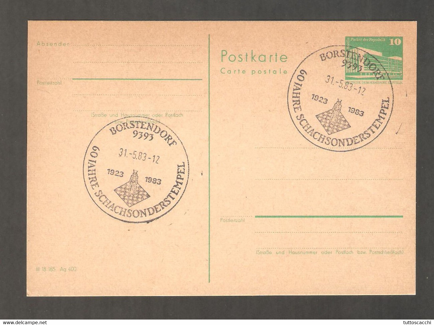 DDR 1983 Borstendorf - Chess Cancel On Card - Echecs