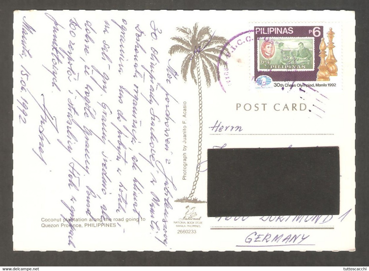 Philippines 1992 Manila - Traveled Postcard With Chess Stamp - Echecs