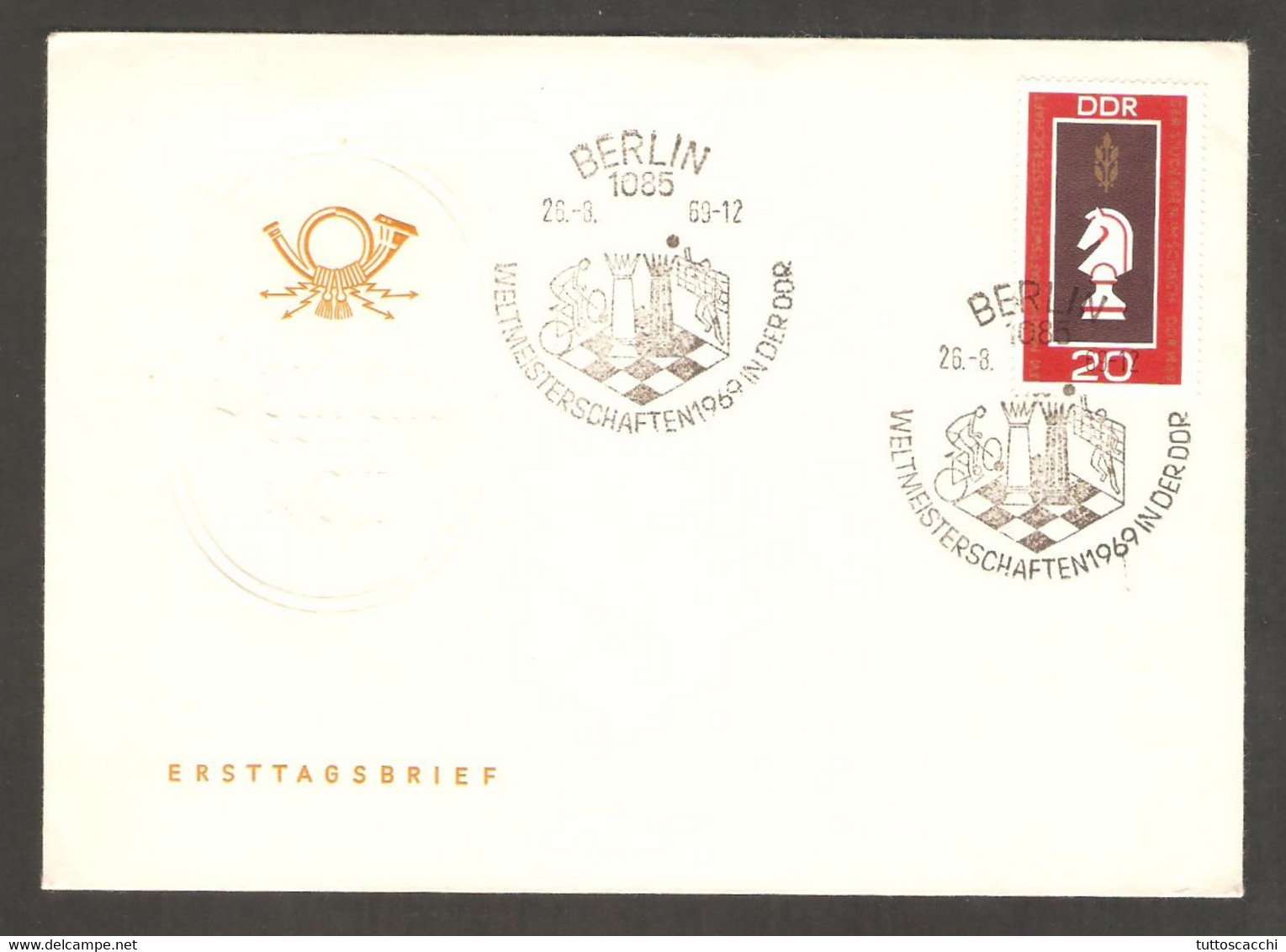 DDR 1969 Berlin - Chess Cancel On Commemorative Envelope, Chess Stamp, Black Rook - Echecs