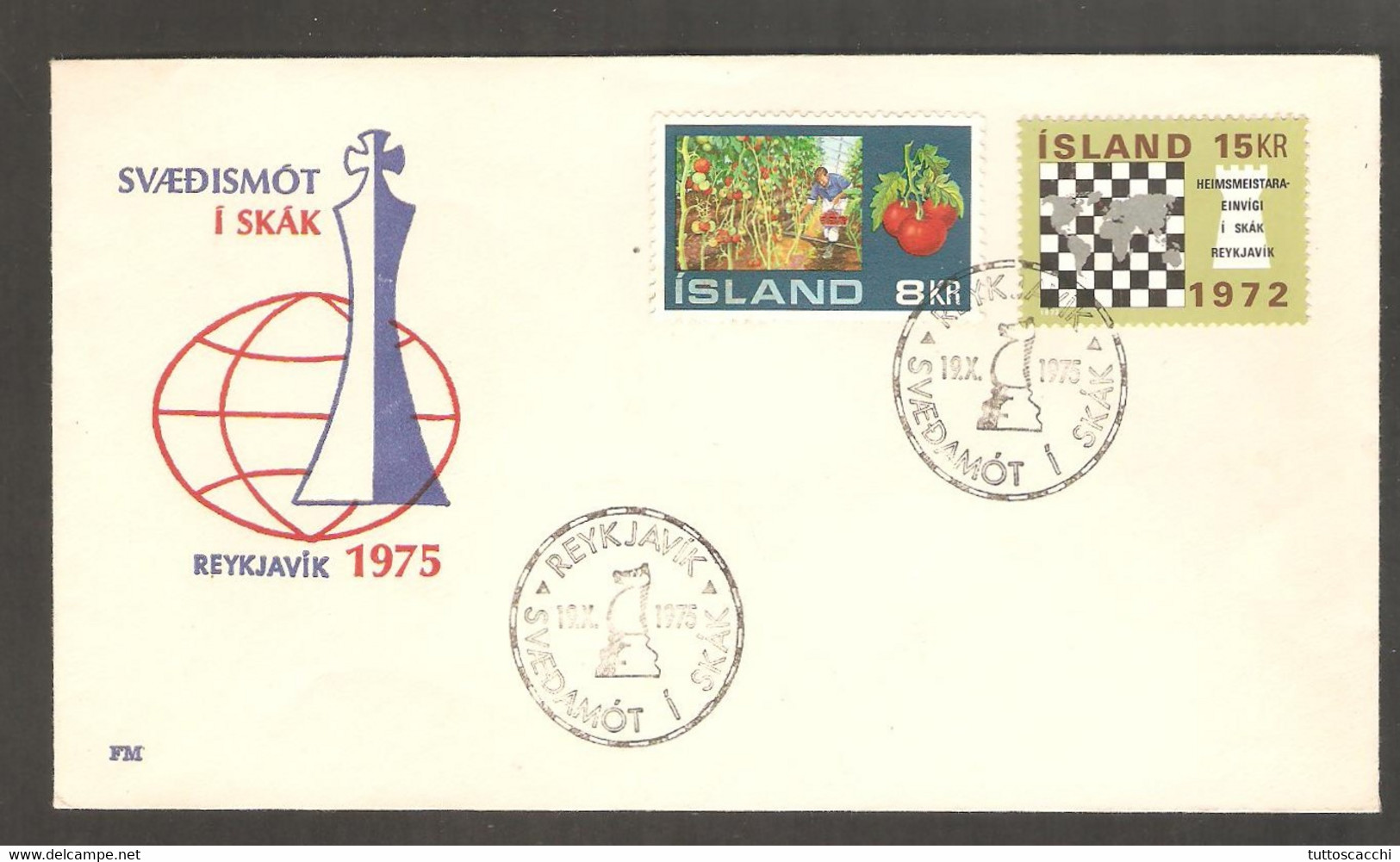 Iceland 1975 Reykjavik - Chess Cancel On Commemorative Envelope, Chess Stamp - Echecs