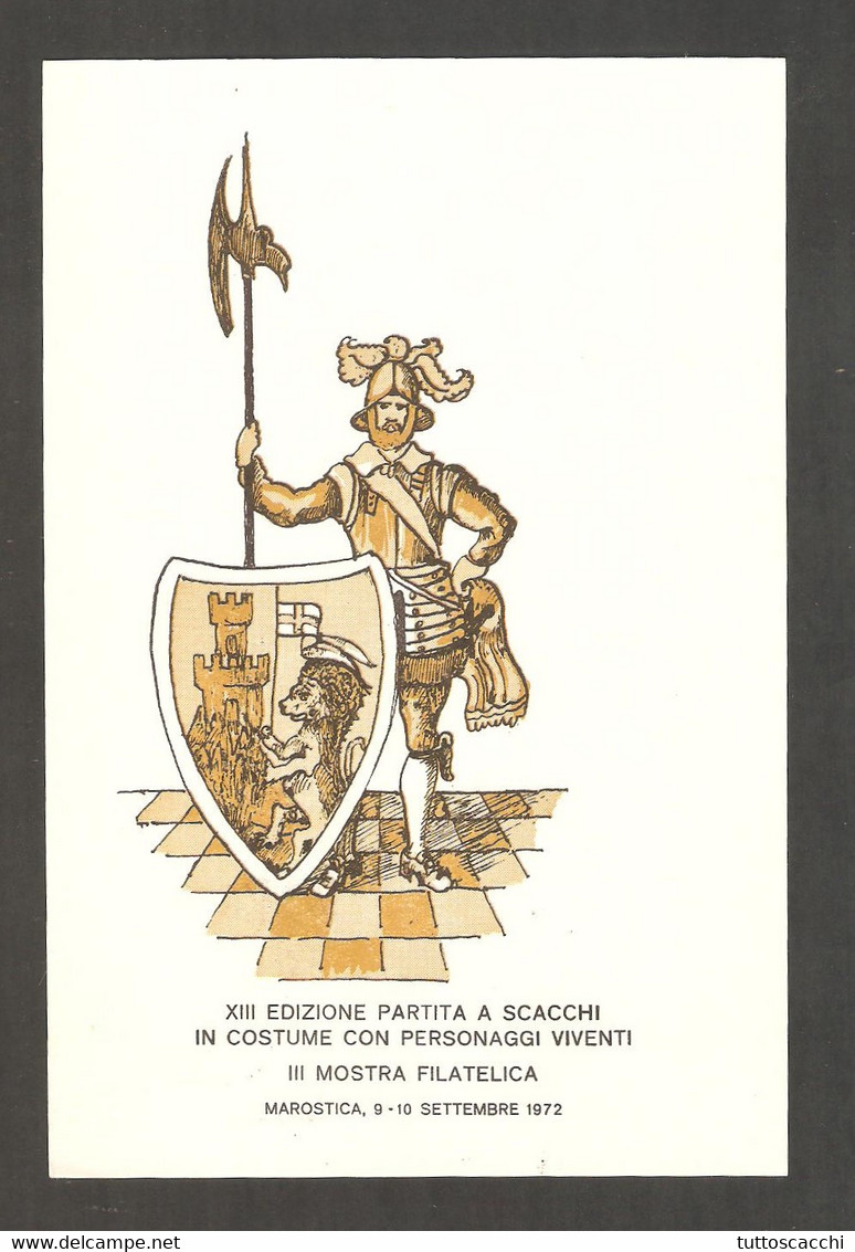 Italy 1972 Marostica - Chess Round And Meter Cancel On Commemorative Postcard - Echecs