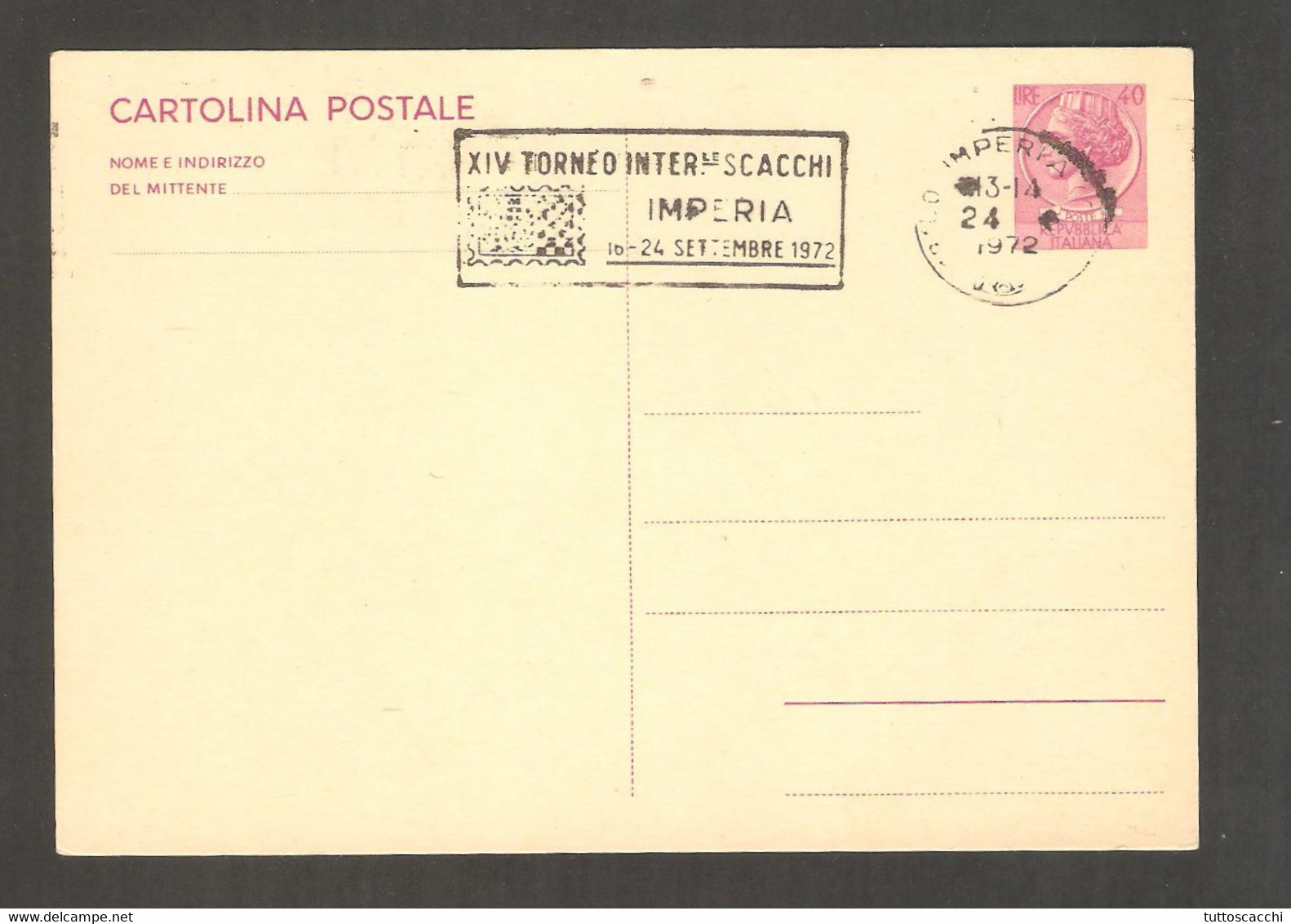 Italy 1972 Imperia - Chess Meter On Postcard - Echecs