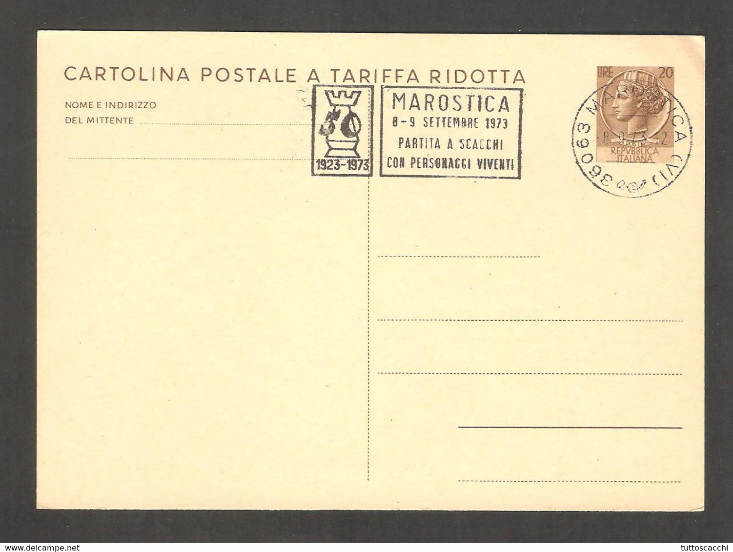 Italy 1973 Marostica - Chess Meter On Postcard - Echecs