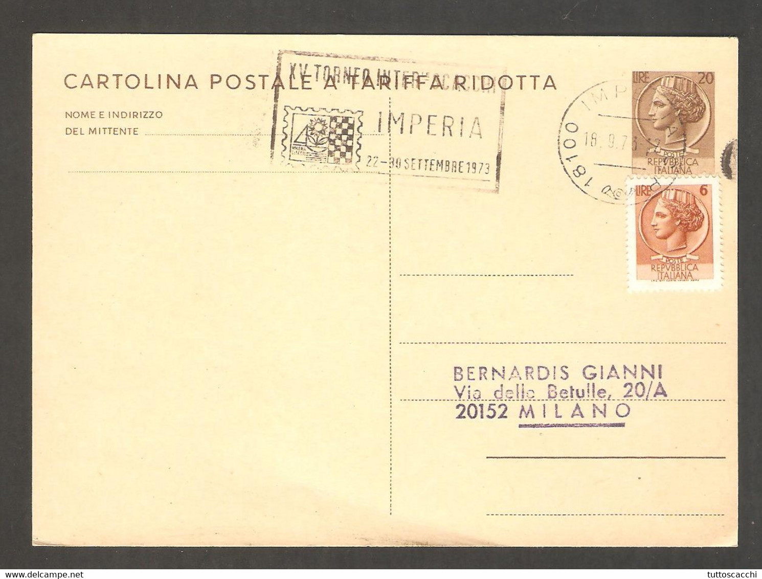 Italy 1973 Imperia - Chess Meter On Envelope - Echecs