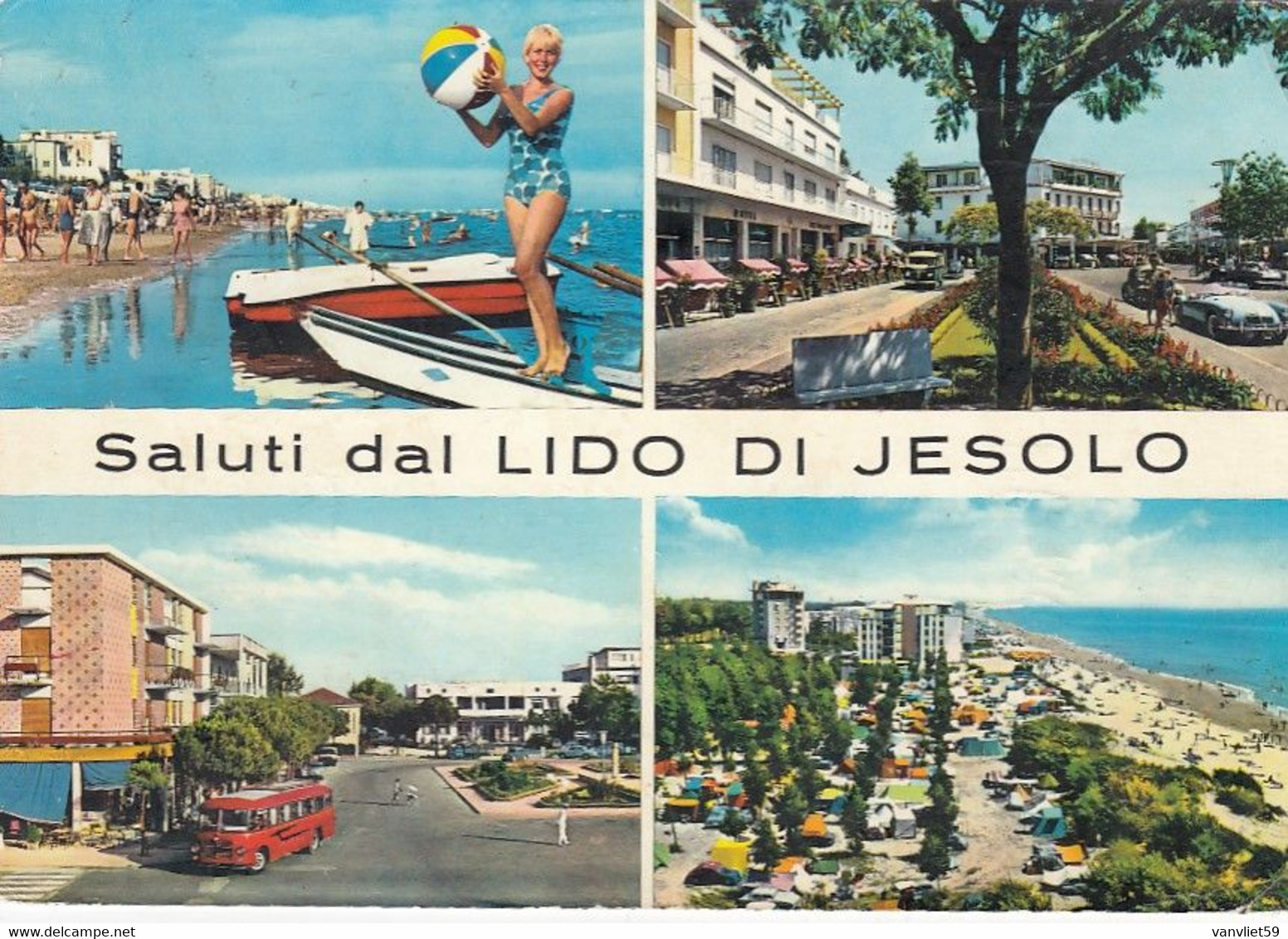 LIDO DI JESOLO-VENEZIA-SALUTI DA-MULTIVEDUTE- CARTOLINA VERA FOTOGRAFIA VIAGGIATA NEL 1963 - Venezia (Venice)