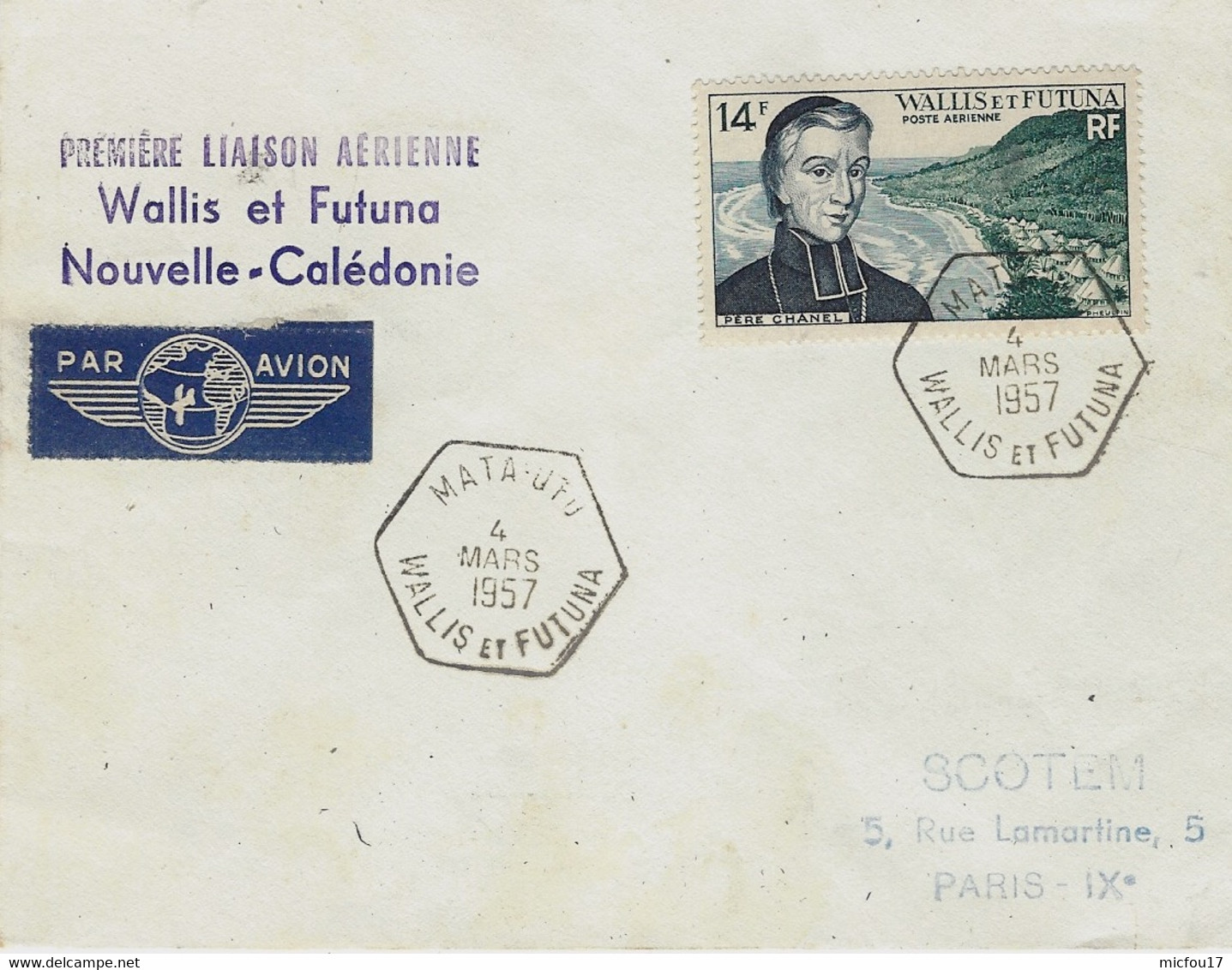 1957- Enveloppe Par Avion De MATA-UTU ( Wallis Et Futuna ) 1ère Liaison Aérienne Avec La Nlle Calédonie - Cartas & Documentos