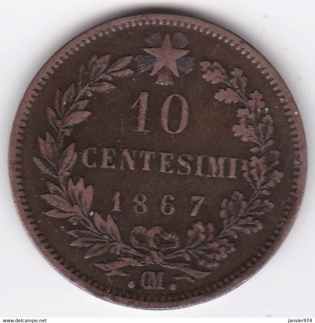 Italie 10 Centesimi 1867 OM Strasbourg , Avec 2 Points , Vittorio Emanuele II. - 1861-1878 : Victor Emmanuel II