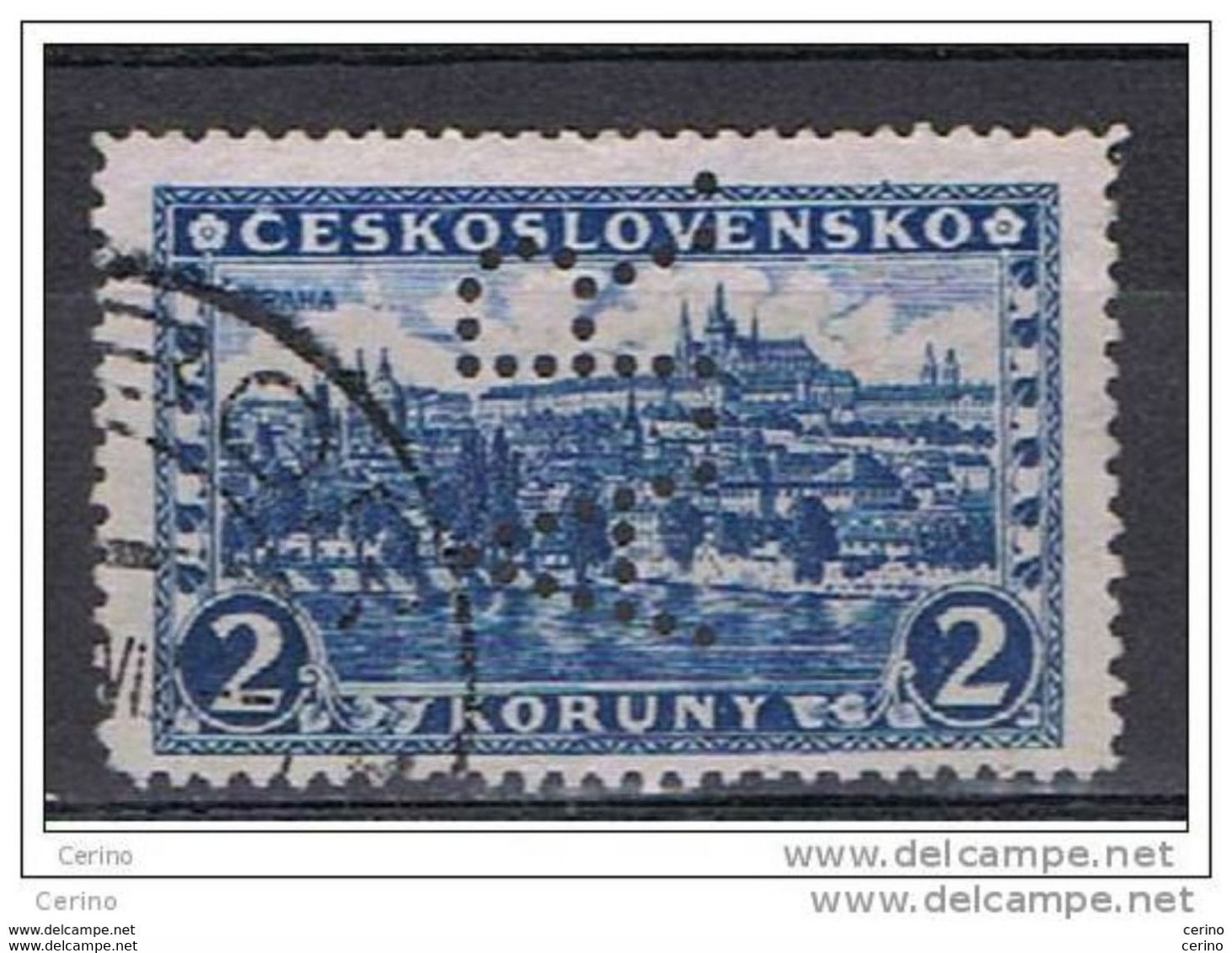 CECOSLOVACCHIA: 1926/31  PRAGA  -  PERFIN  -  2 K. OLTREMARE  US. -  YV/TELL. 225 - Errors, Freaks & Oddities (EFO)