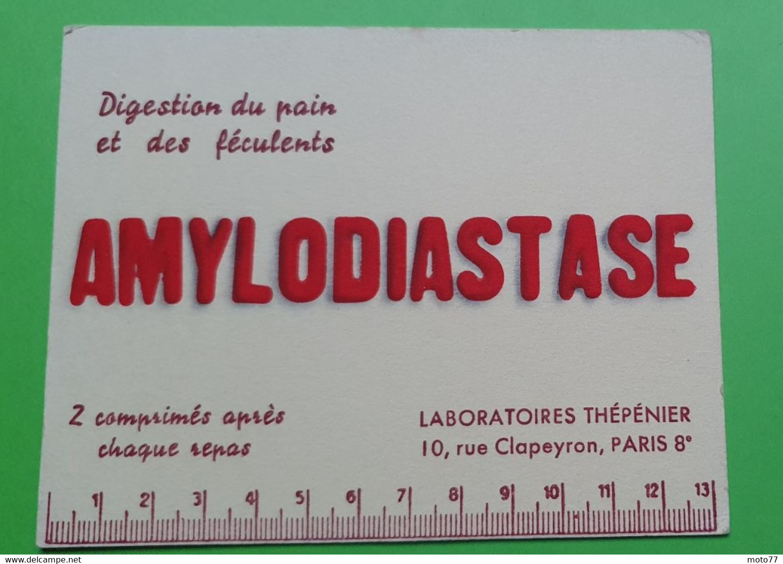 Buvard 1066 - Laboratoire - AMYLODIASTASE - Règle - Etat D'usage: Voir Photos - 14x11 Cm Environ - Années 1950 - Produits Pharmaceutiques