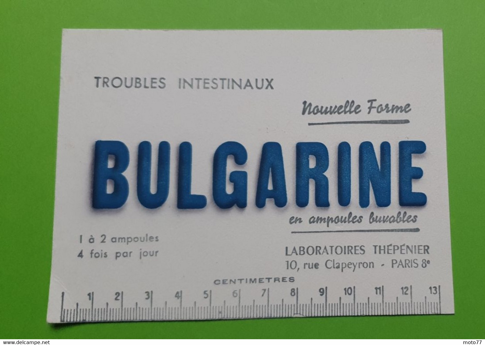 Buvard 1069 - Laboratoire - BULGARINE - Règle - Etat D'usage: Voir Photos - 14x11 Cm Environ - Années 1950 - Produits Pharmaceutiques