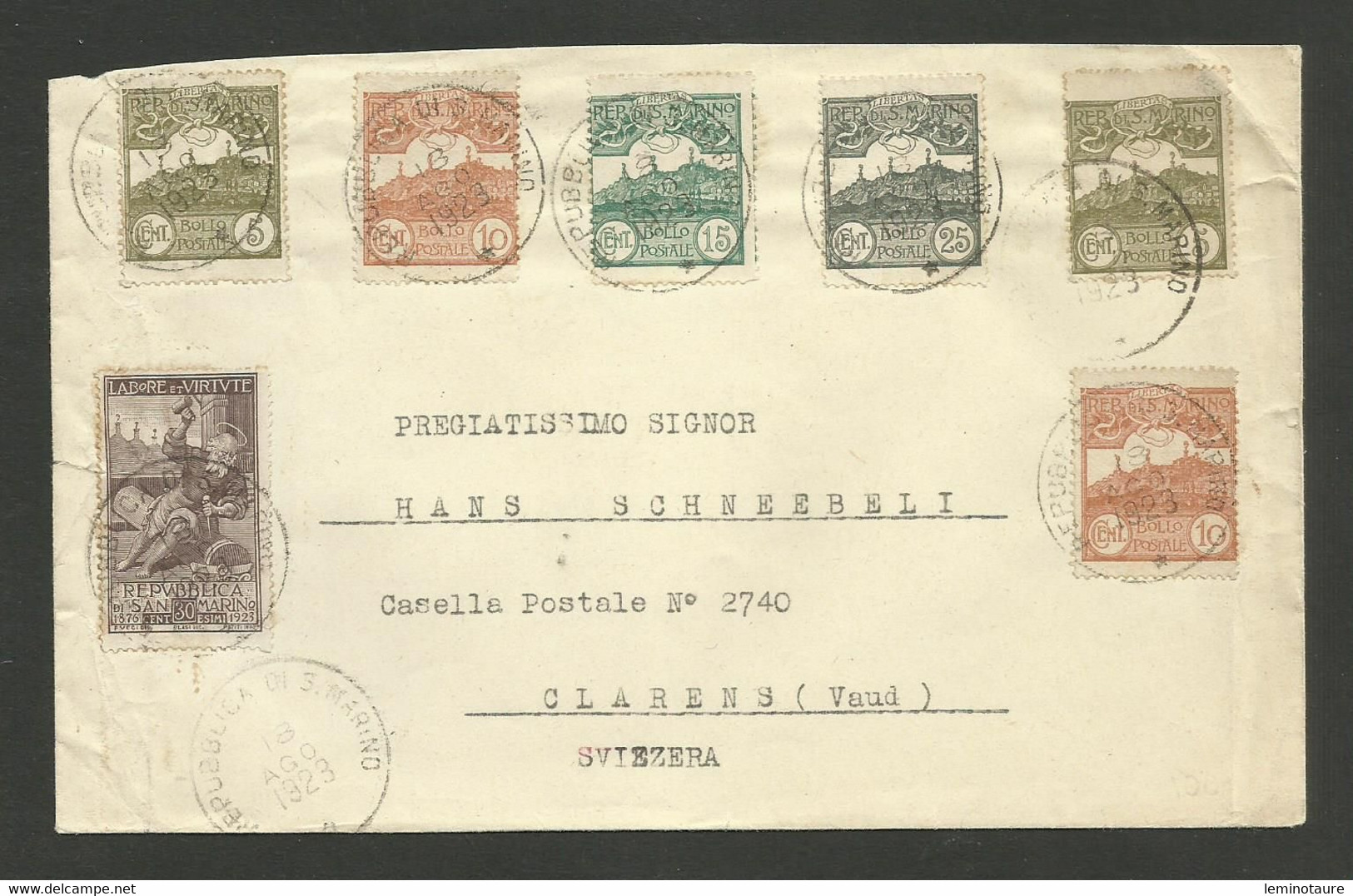 Lettre Cover SAN MARINO 13.08.1923 >>> CLARENS - SUISSE - Lettres & Documents