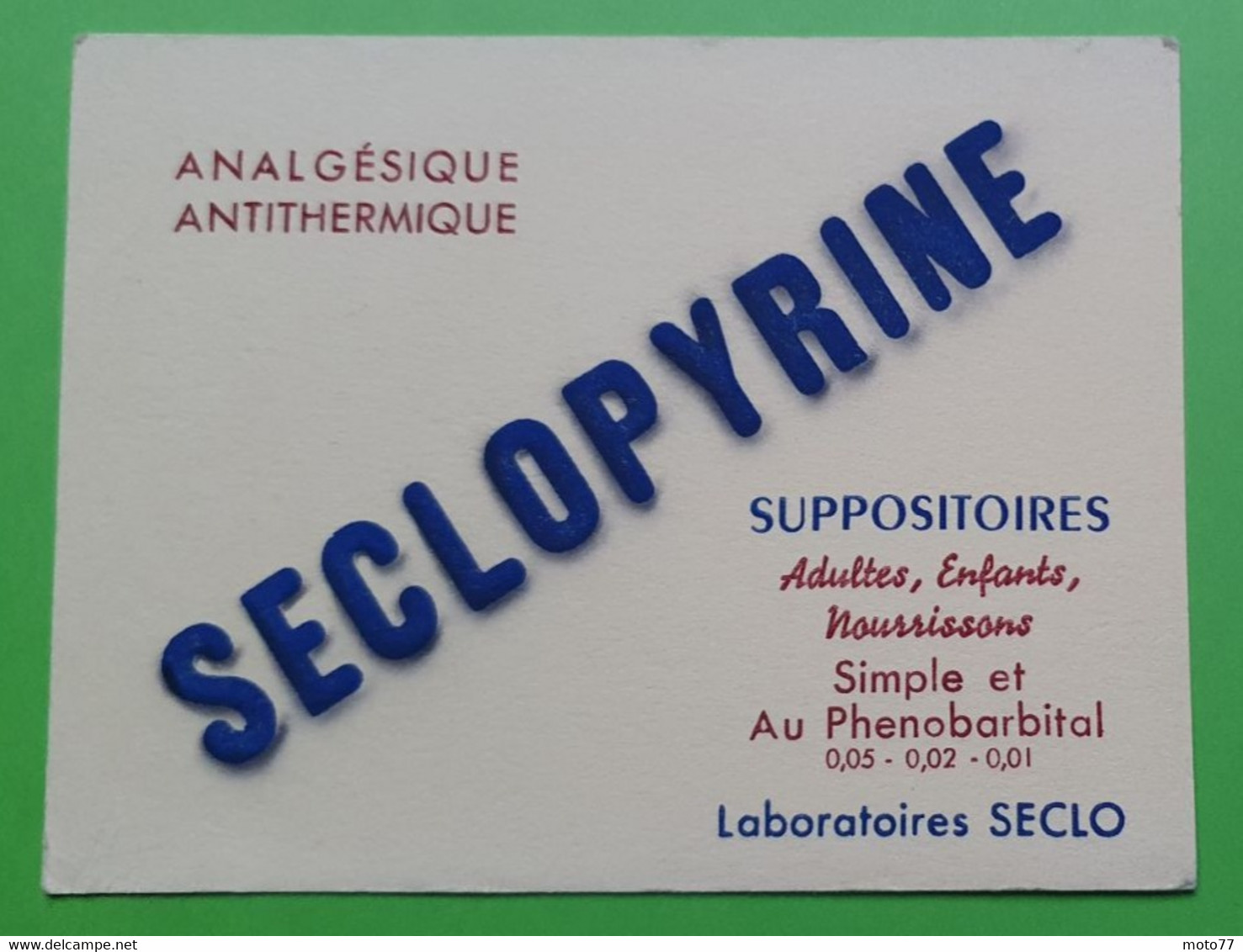 Buvard 1073 - Laboratoire - SECLOPYRINE - Etat D'usage: Voir Photos - 13.5x10.5 Cm Environ - Années 1950 - Produits Pharmaceutiques