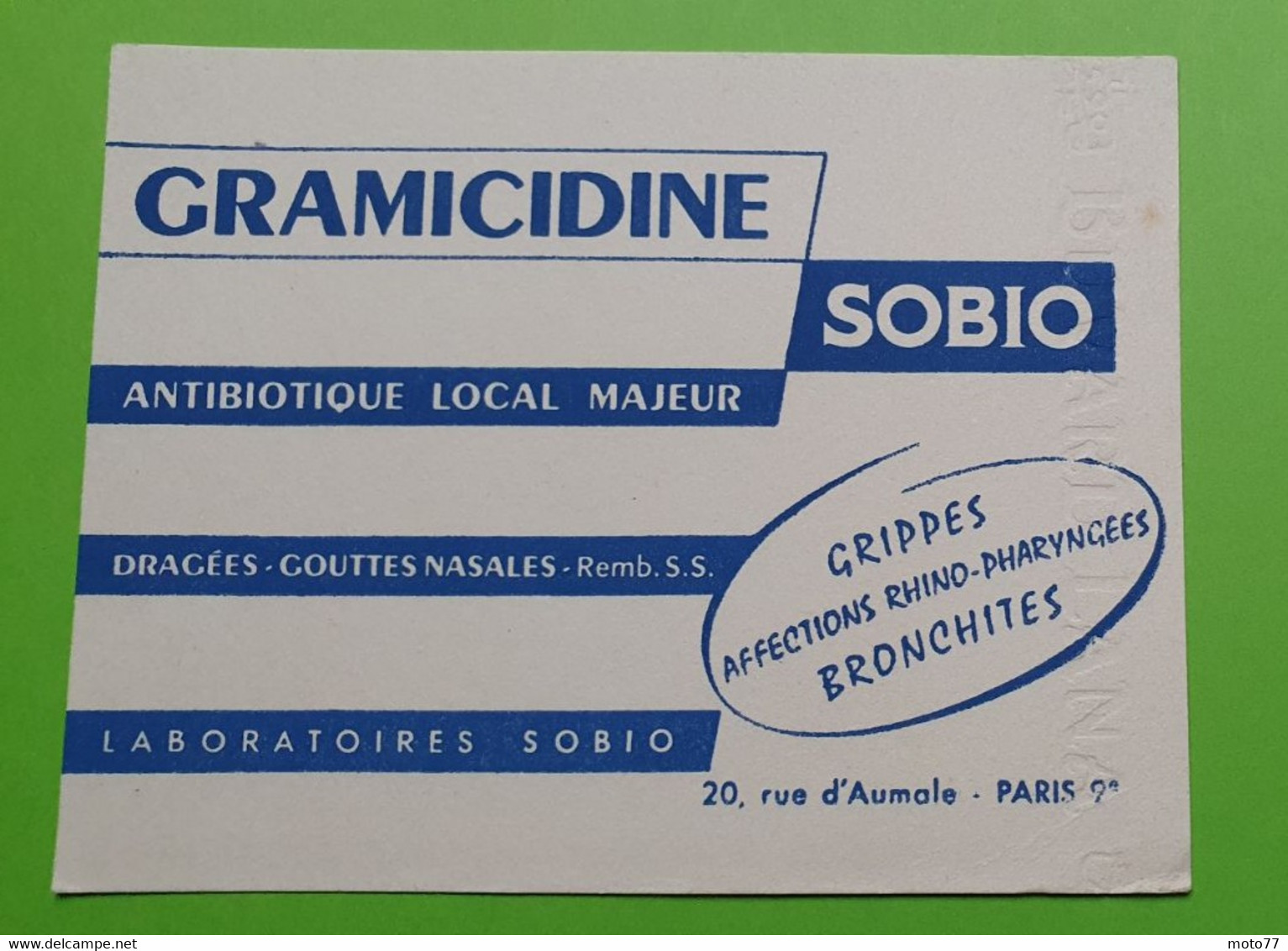 Buvard 1076 - Laboratoire SOBIO - GRAMICIDINE - Etat D'usage: Voir Photos - 13.5x10.5 Cm Environ - Années 1950 - Produits Pharmaceutiques