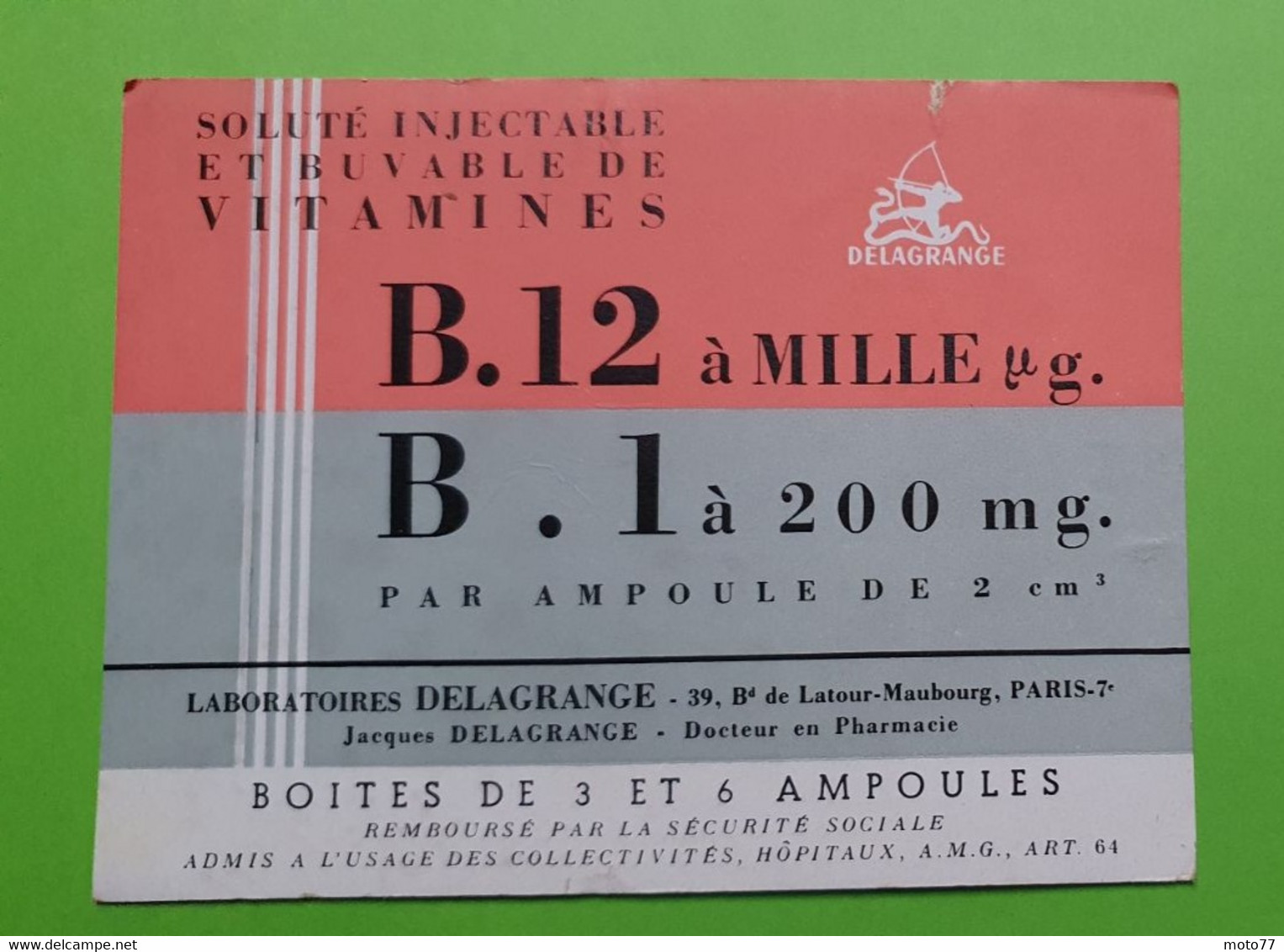 Buvard 1092 - Laboratoire DELAGRANGE - B.12 B.1 - Etat D'usage: Voir Photos - 13.5 X 10.5 Cm Environ - Années 1960 - Produits Pharmaceutiques