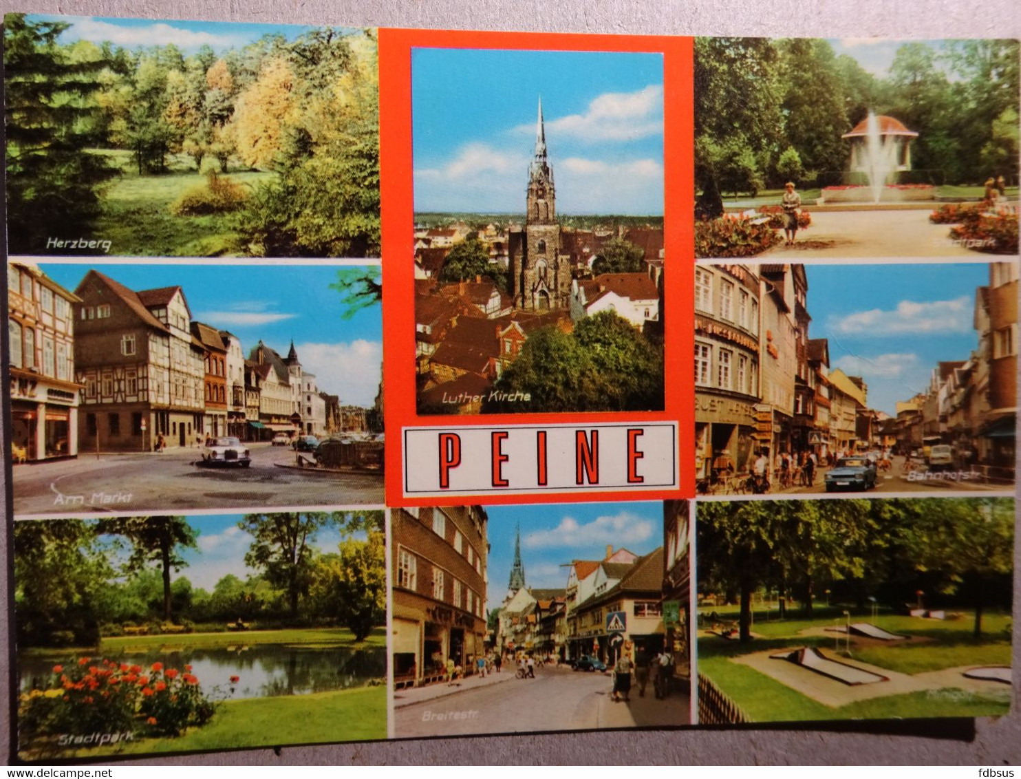 Peine Card - Herzberg - Breitestr. + Andere - 8 Photo's On Card - Ed. Ferd Lagerbauer - See Scans For Stamps And Eventua - Peine