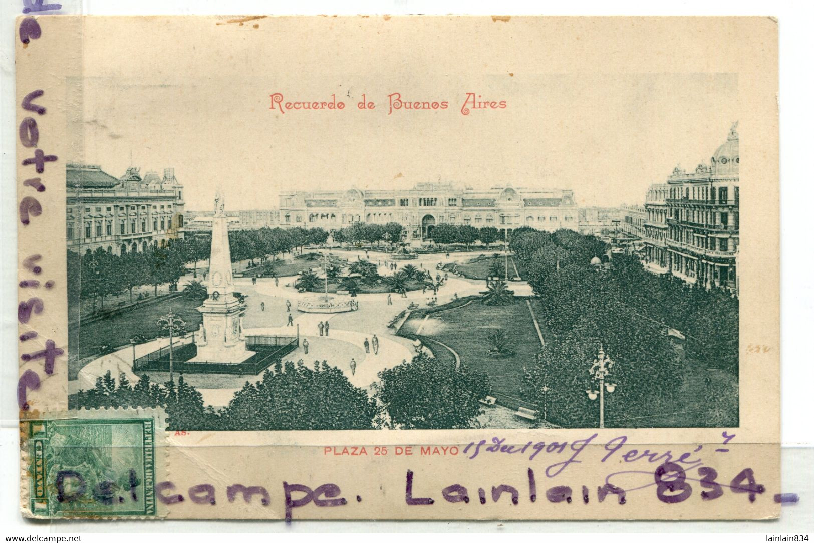 - Partie D'entier Postal Collé Sur CPA De Buénos Aaire, 1901, Rare, Pour Paris XVéme, TBE, Scans.  . - Lettres & Documents