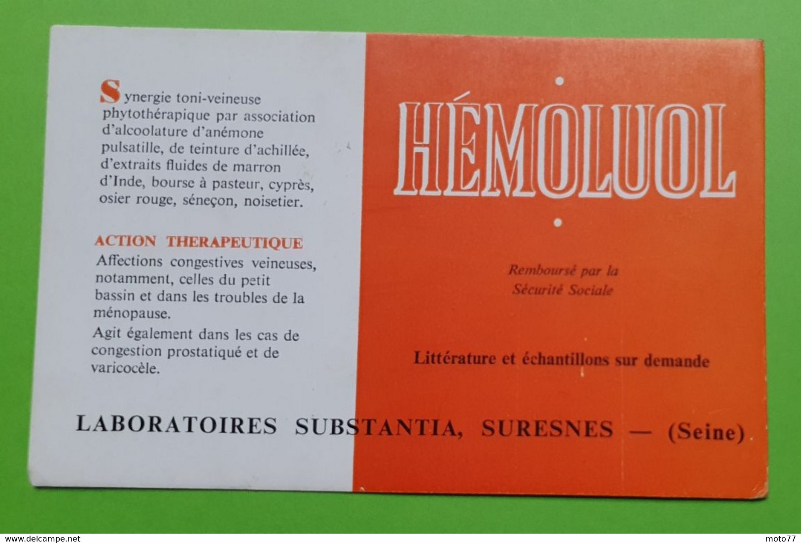 Buvard 564 - Laboratoire Substantia - HEMOLUOL - Etat D'usage: Voir Photos - 14 X 9 Cm Environ - Années 1960 - Produits Pharmaceutiques