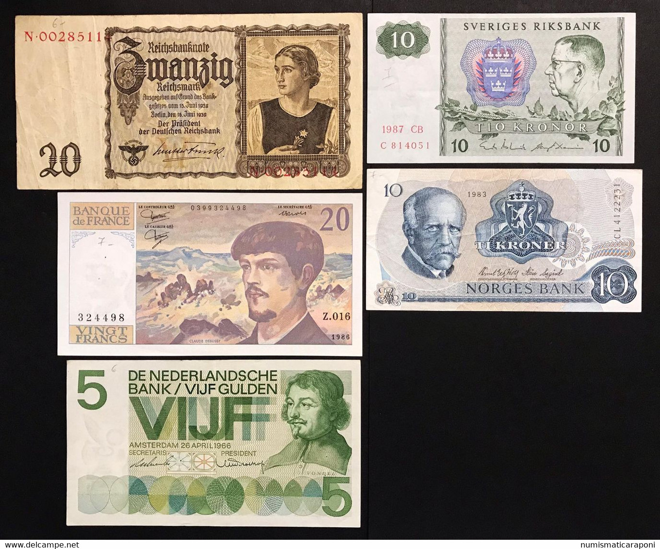 Germany Norge Sverige Netherland France 5 Banconote LOTTO 2155 - Norvège